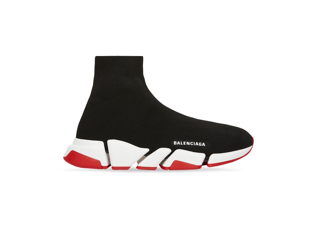 Pre-owned Balenciaga Speed 2.0 Recycled Knit Black White Red Sole In Black/white/red