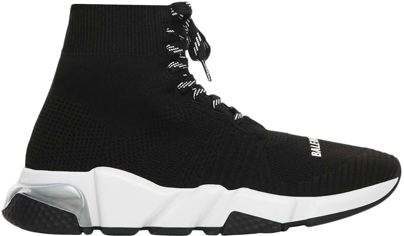 Balenciaga Speed Lace Up Clear Sole Black White (Women's ...