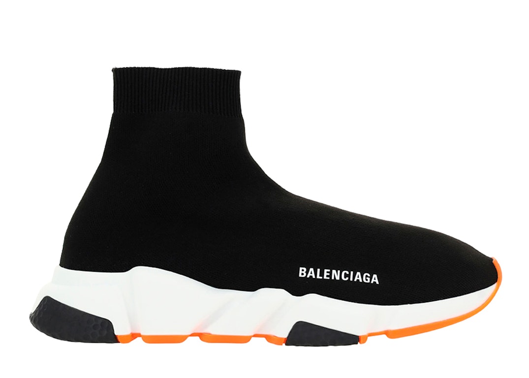 Pre-owned Balenciaga Speed Trainer Black Fluo Orange Sole In Black/orange