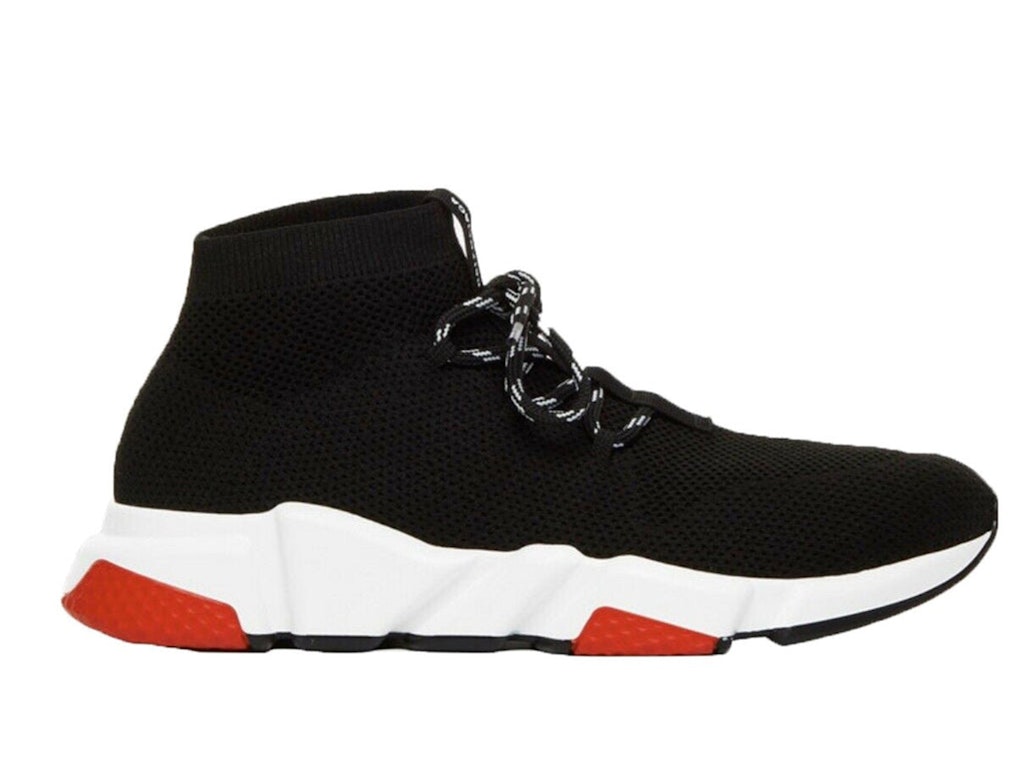 Pre-owned Balenciaga Speed Trainer Lace Up Black Black White Red In Black/black/white