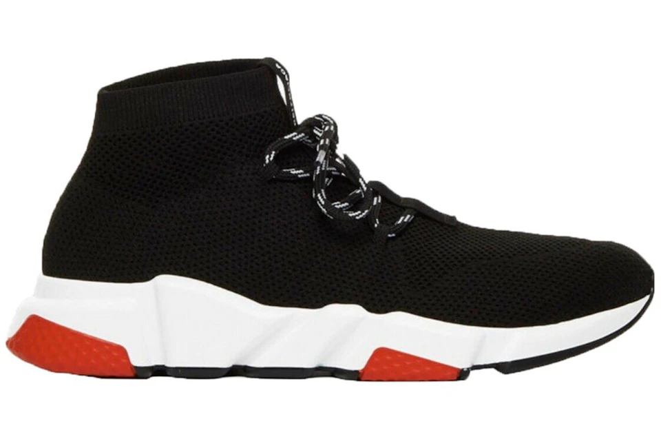 Balenciaga Speed Trainer Lace Up Black Black White Red