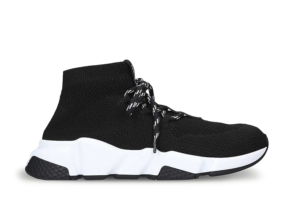 Pre-owned Balenciaga Speed Trainer Lace Up Black White Black (women's) In Black/white/black