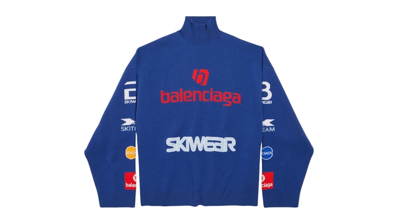 Balenciaga Sponsor Long Sleeve Turtleneck Sweater Blue Men's