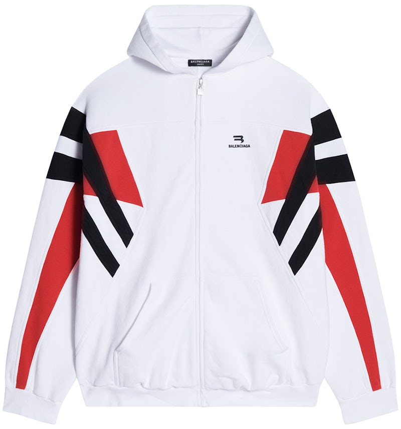 Balenciaga Sporty B Zip-Up Tracksuit Hoodie White/Red/Black Men's