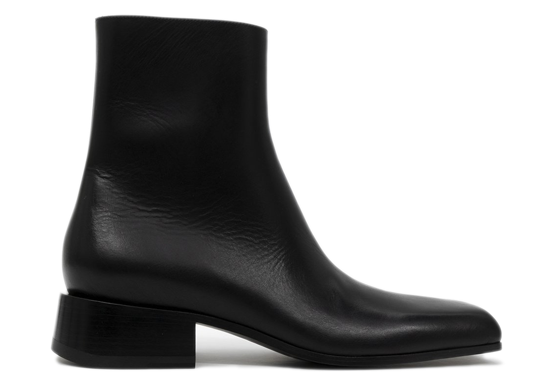 Balenciaga Square Toe Leather Ankle Boot Black