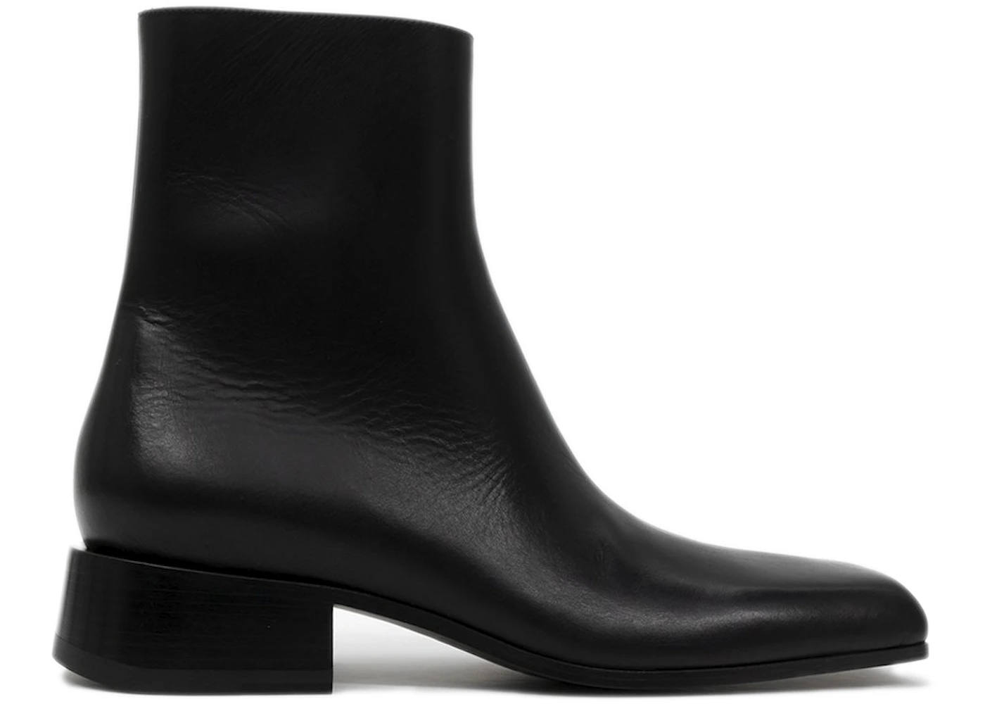 Balenciaga Square Toe Leather Ankle Boot Black Men's