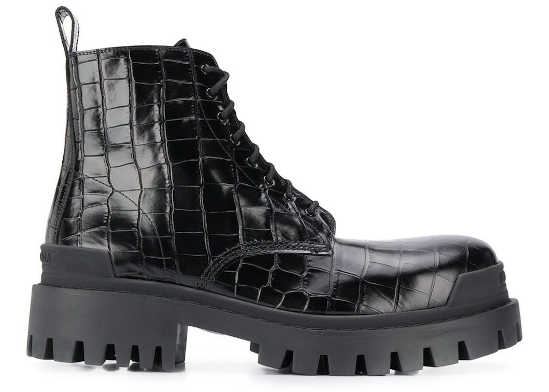 Pre-owned Balenciaga Strike 20mm Croc Embossed Lace Up Boot Black