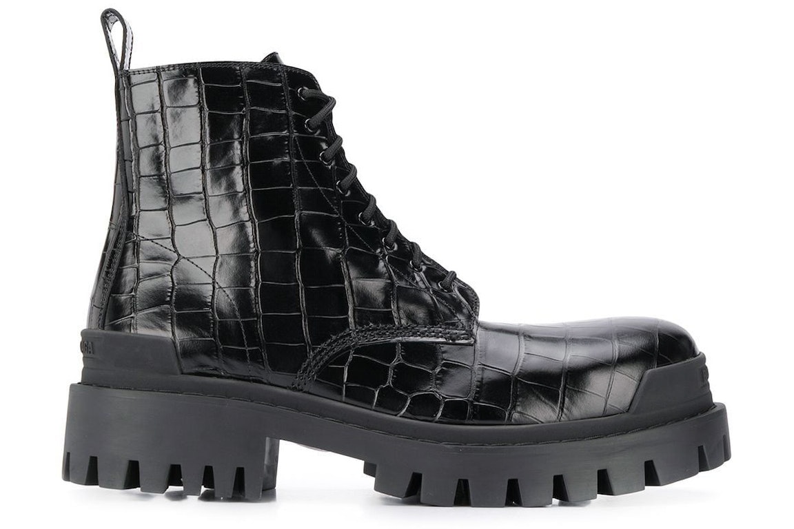 Pre-owned Balenciaga Strike 20mm Croc Embossed Lace Up Boot Black