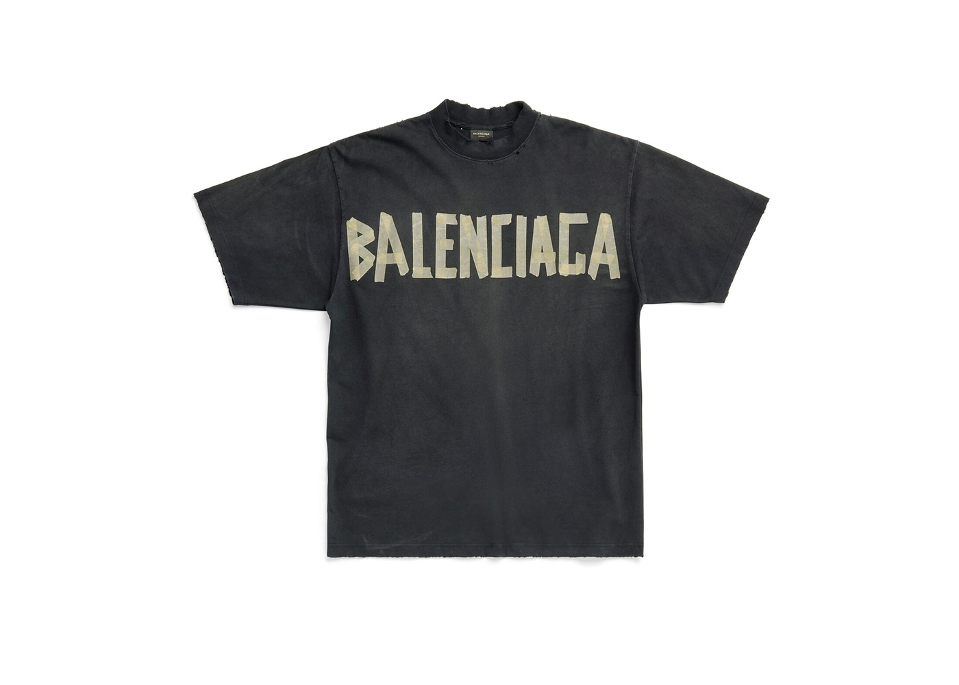 Balenciaga Washed Logo Print Cotton T Shirt in Black for Men
