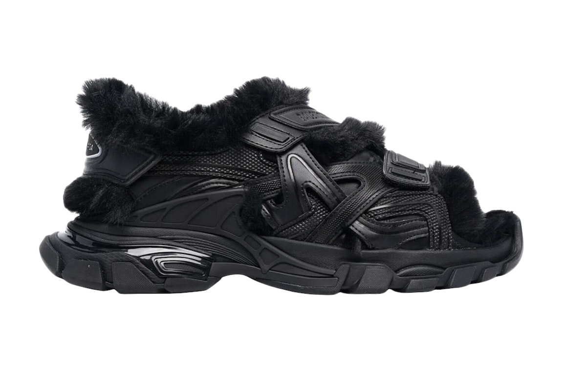 Pre-owned Balenciaga Track Sandal Fake Fur Black (women's) In Black/black