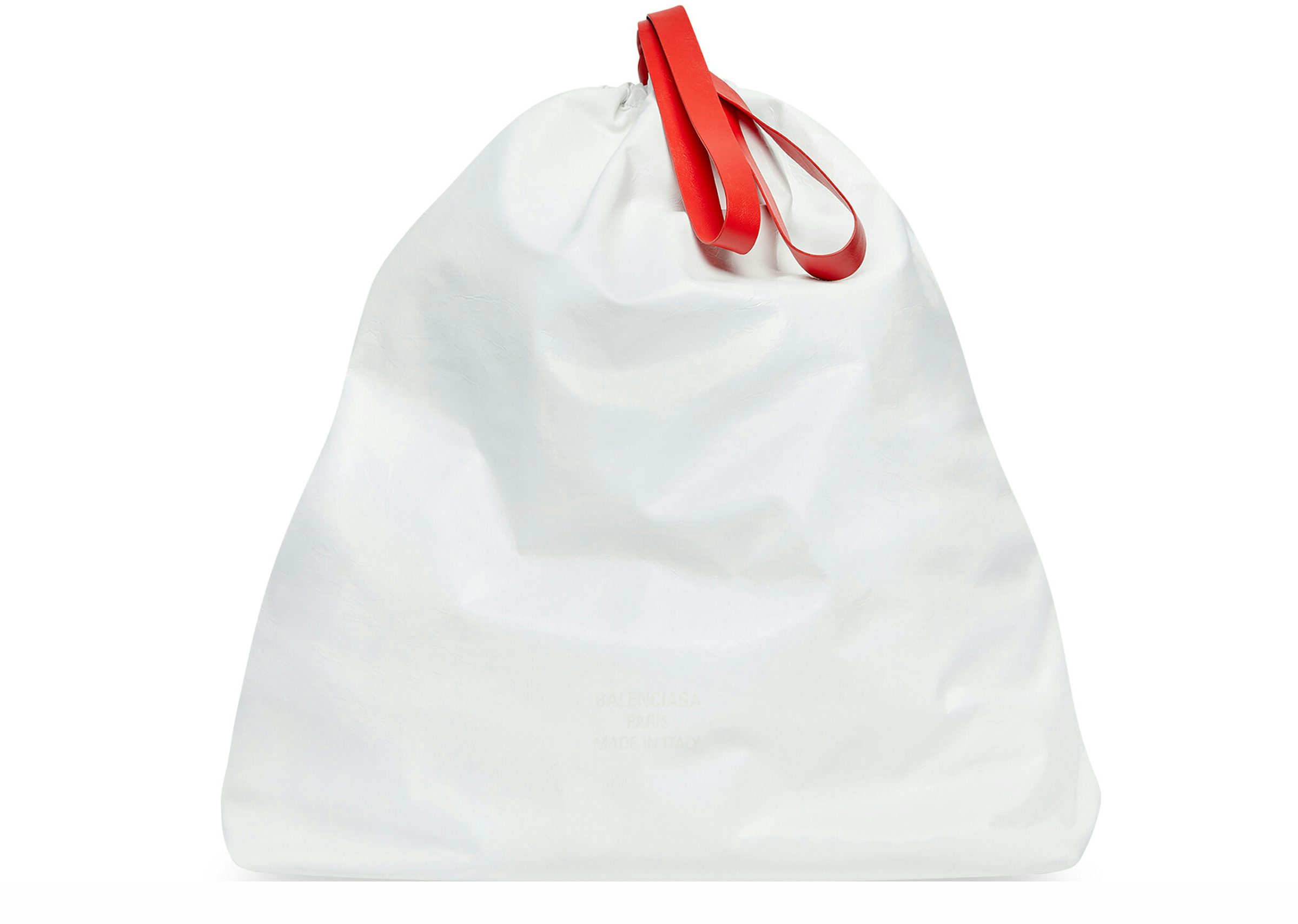 Balenciaga Trash Bag Large Pouch White/Red in Calfskin Leather