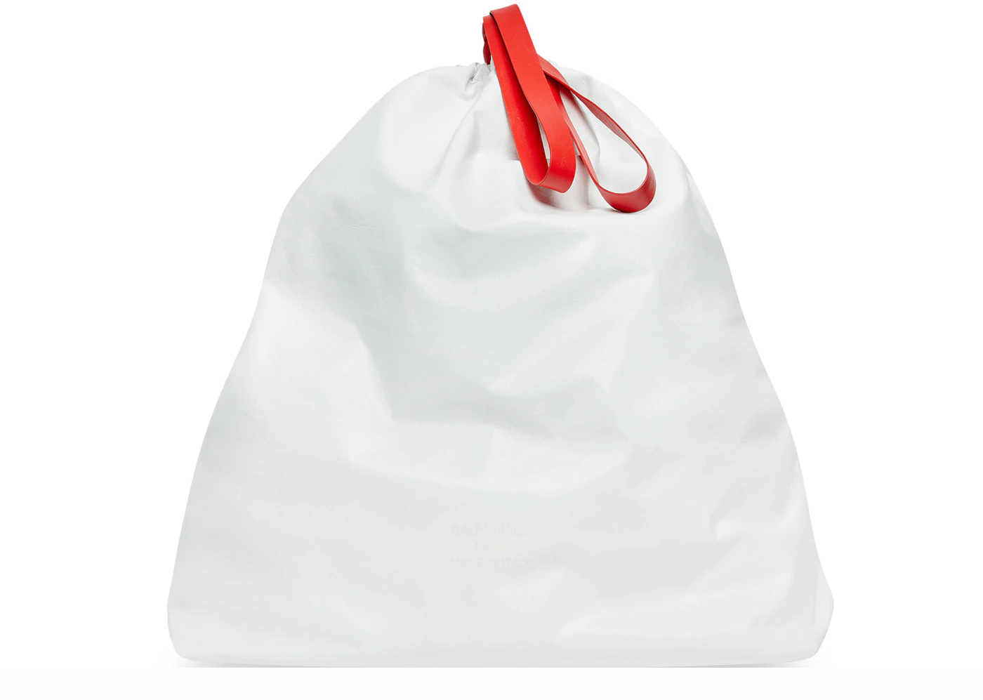 Balenciaga Trash Bag Large Pouch White/Red in Calfskin Leather - US