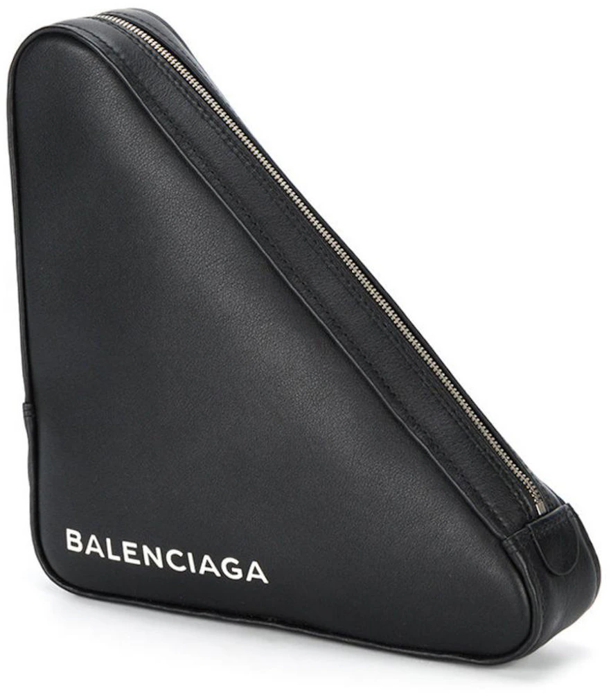 Balenciaga Triangle Clutch Medium Black in Leather with Silver-tone - US
