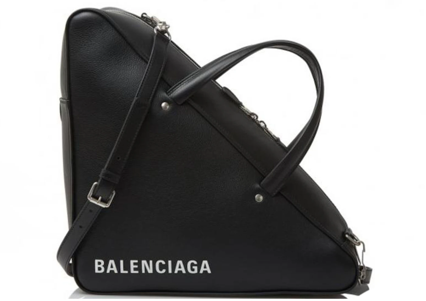 Balenciaga Triangle Logo Shoulder Bag Black in Leather with Silver-tone ...