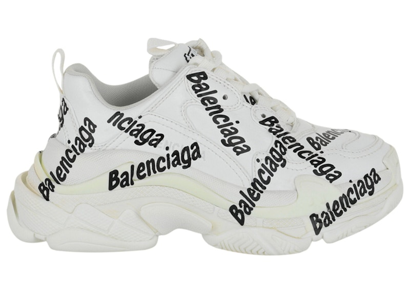Balenciaga Triple S Allover Logo White Black (Women's) - 524039
