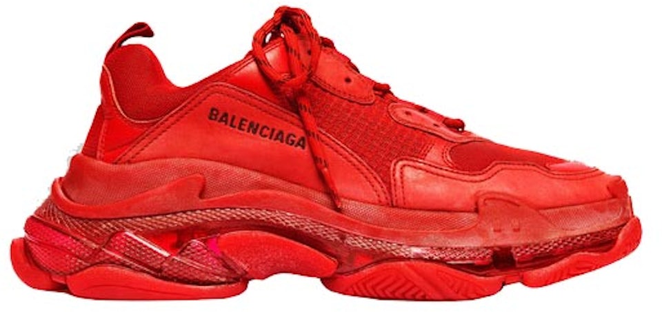 Balenciaga Red/Grey Mesh and Nubuck Triple S Low Top Sneakers Size