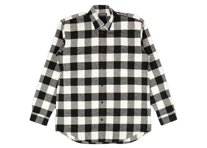 Balenciaga Twill Check Button Down Shirt Black White Men s US