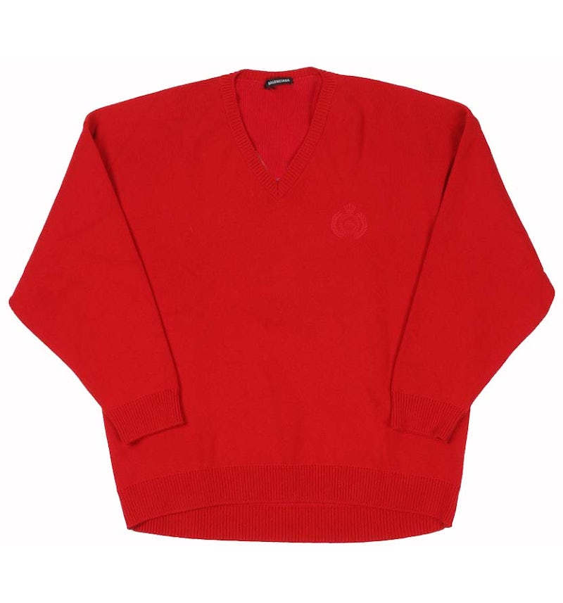 Balenciaga V Neck Logo Knitwear Red Men's US