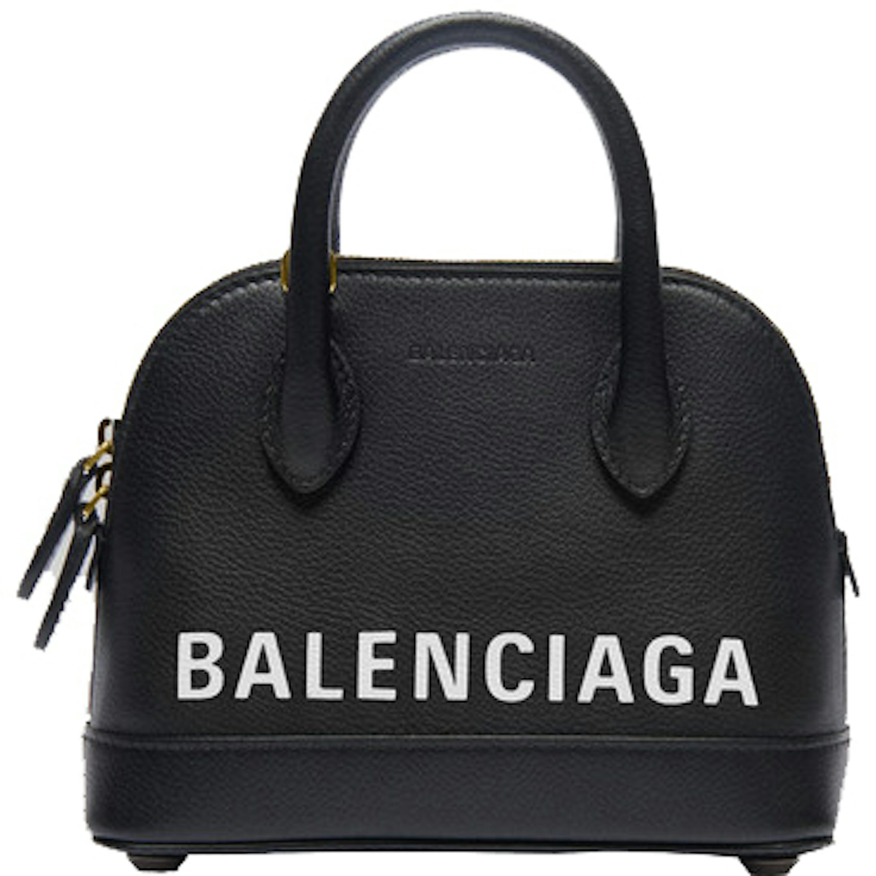 BALENCIAGA Calfskin Logo Print XXS Ville Top Handle Bag Black