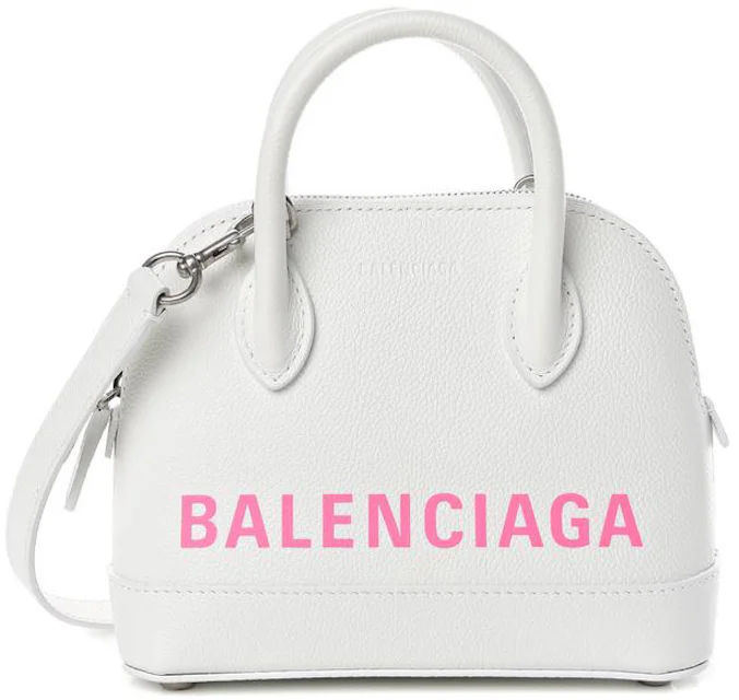Balenciaga Ville Top Handle XXS White/Pink in Calfskin with Silver-tone ...