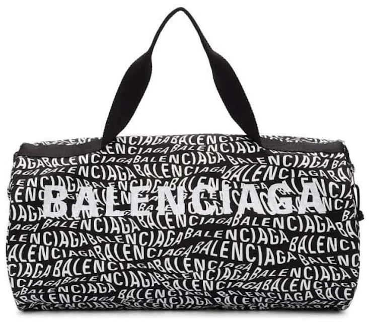 Balenciaga Wave Logo Gym Bag Black/White in Nylon/Canvas with Silver ...