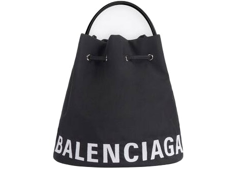 Balenciaga Wheel Drawstring Bucket Bag Extra Small Black in Recycled Nylon  with Silver-tone US
