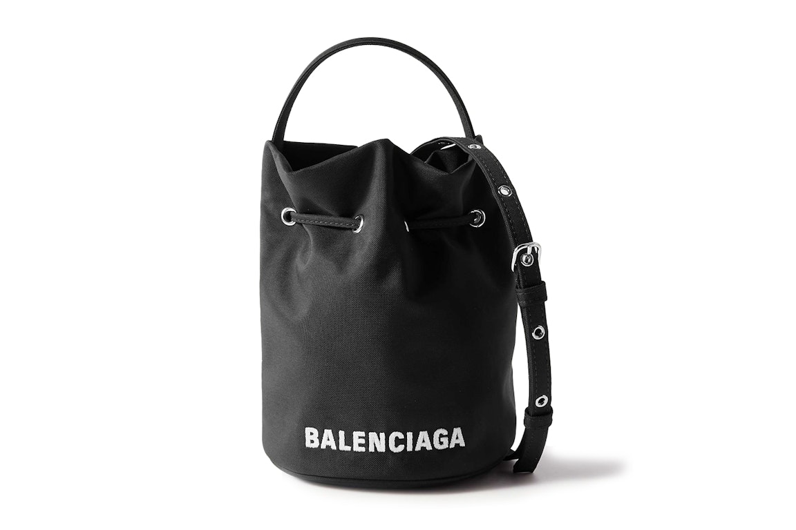 Pre-owned Balenciaga Wheel Shell Drawstring Bucket Bag Xs Black/white