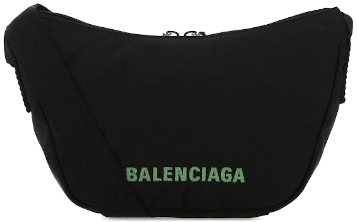 BALENCIAGA WHEEL SLING BAG - LOGO EMBROIDERED - NYLON - BLACK - SMALL