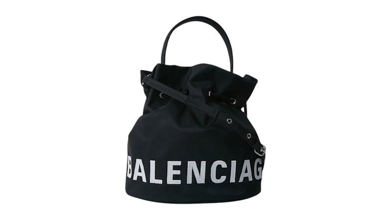 Balenciaga Wheel Small Drawstring Bucket Bag Black
