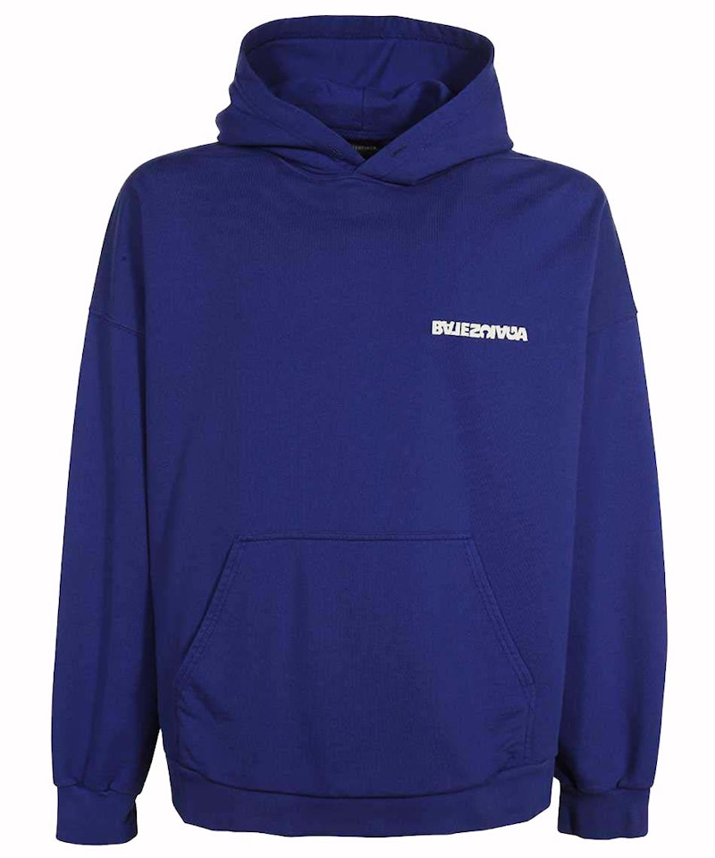 Balenciaga Wide Fit Logo Hoodie Blue