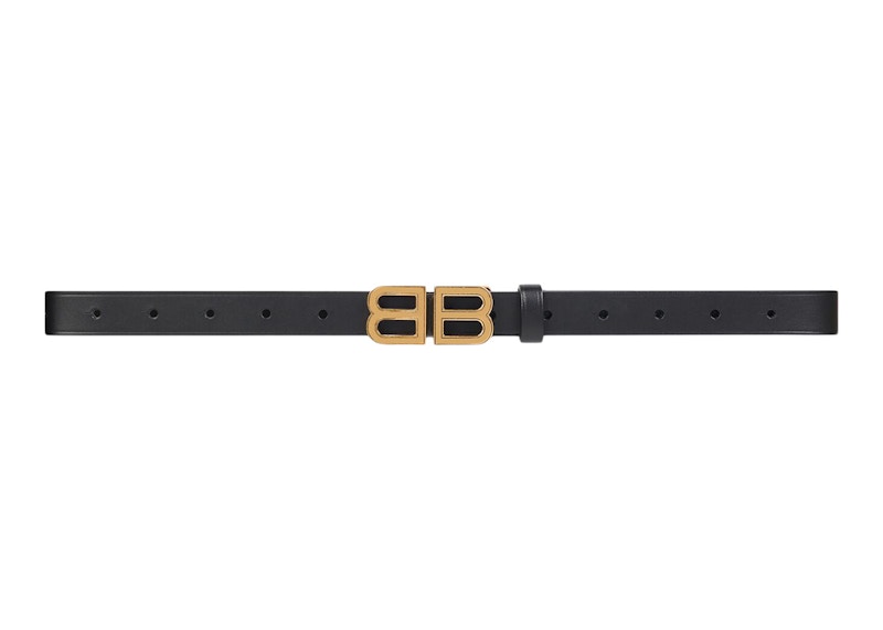 Balenciaga Women's BB Hourglass Thin Belt Black in Calfskin