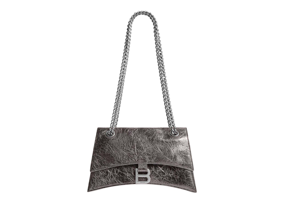 Pre-owned Balenciaga Women's Crush Small Chain Bag Metallized Dark Grey