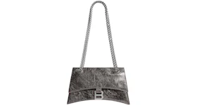 Balenciaga Women's Crush Small Chain Bag Metallized Dark Grey
