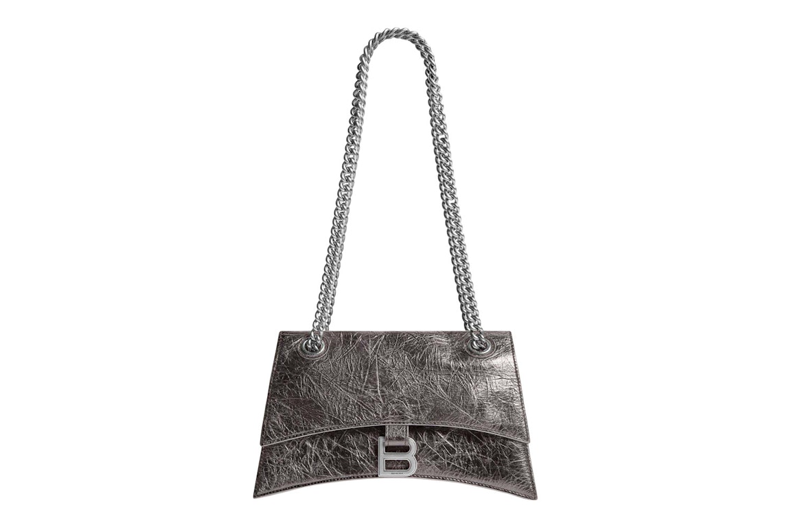 Pre-owned Balenciaga Women's Crush Small Chain Bag Metallized Dark Grey