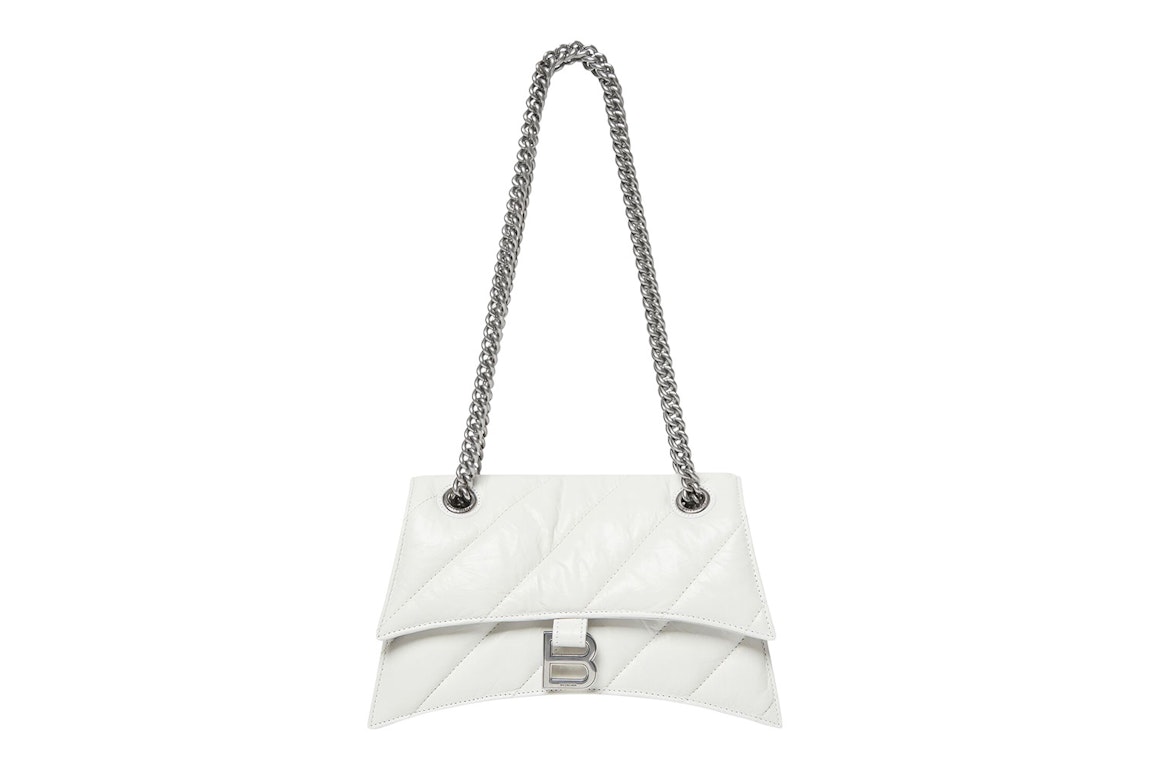 Pre-owned Balenciaga Women's Crush Small Chain Bag Quilted Optic White