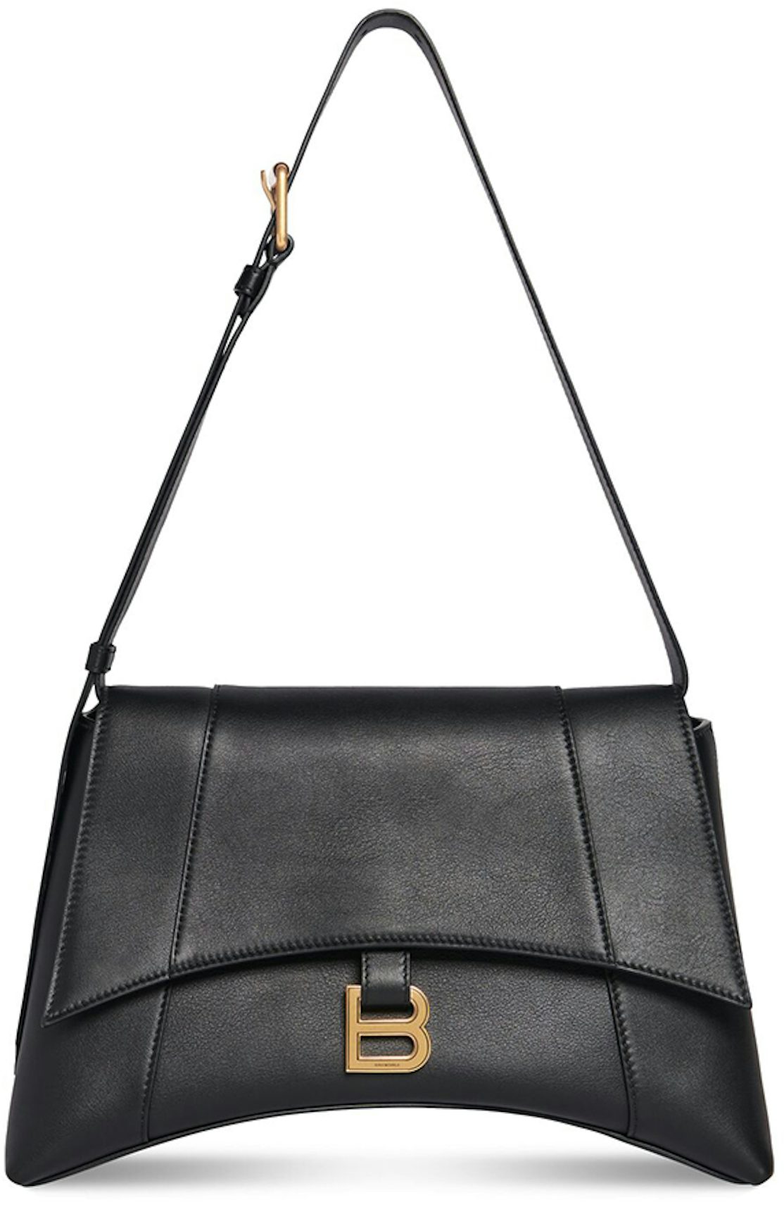 Balenciaga Downtown Medium Shoulder Bag Black in Semi Shiny Smooth Calfskin with Aged Gold-tone - US