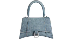 Balenciaga Women's Hourglass Small Handbag Girly Allover Denim Light Blue