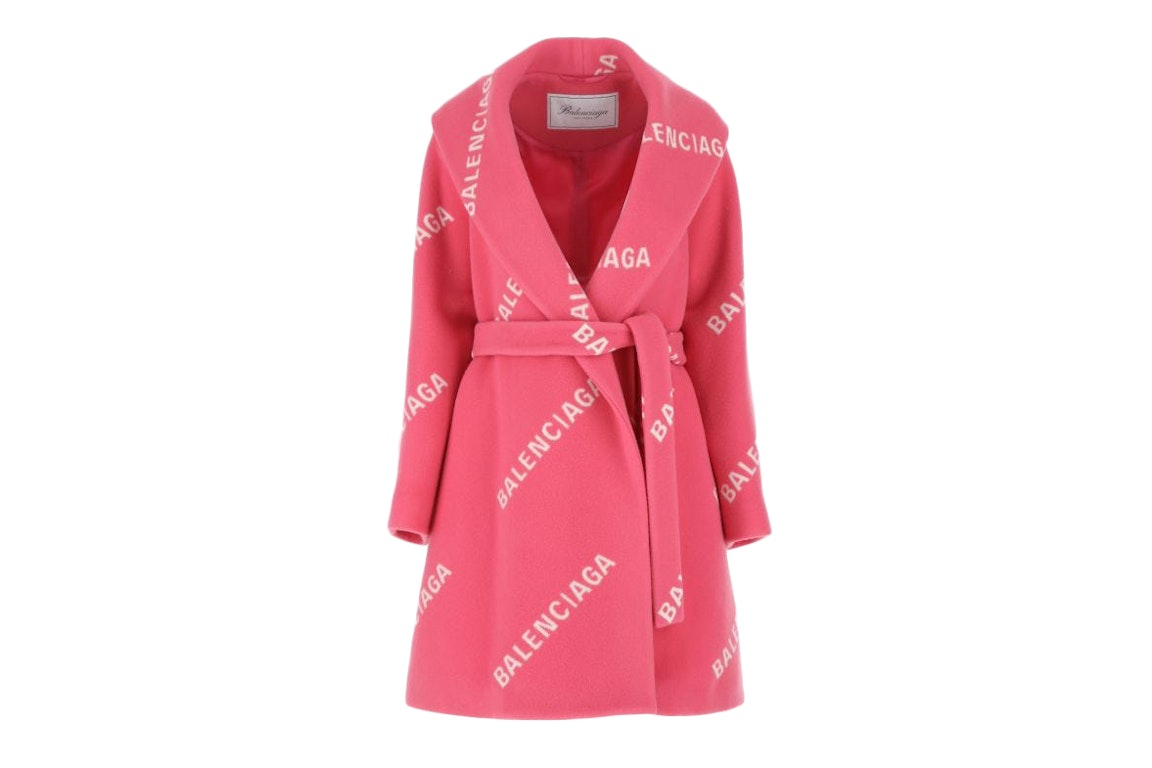 Pre-owned Balenciaga Women Printed Wool Blend Coat Pink