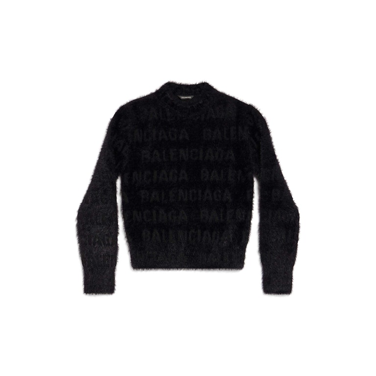 Pre-owned Balenciaga Women's Bal Horizontal Allover Furry Fitted Sweater In Black Black