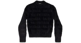 Balenciaga Women'S Bal Horizontal Allover Furry Fitted Sweater in Black Black