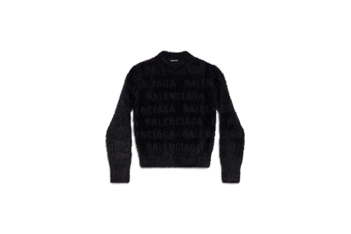 Pre-owned Balenciaga Women's Bal Horizontal Allover Furry Fitted Sweater In Black Black