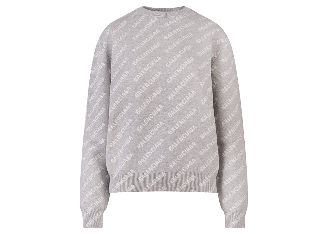 Pre-owned Balenciaga Women's All-over Logo Motif Sweater Grey