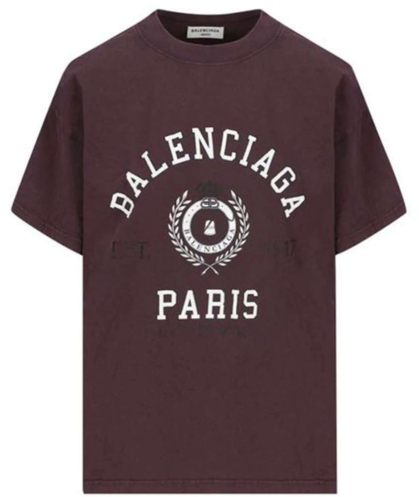 Balenciaga Women's College 1917 Medium Fit T-Shirt Burgundy - US