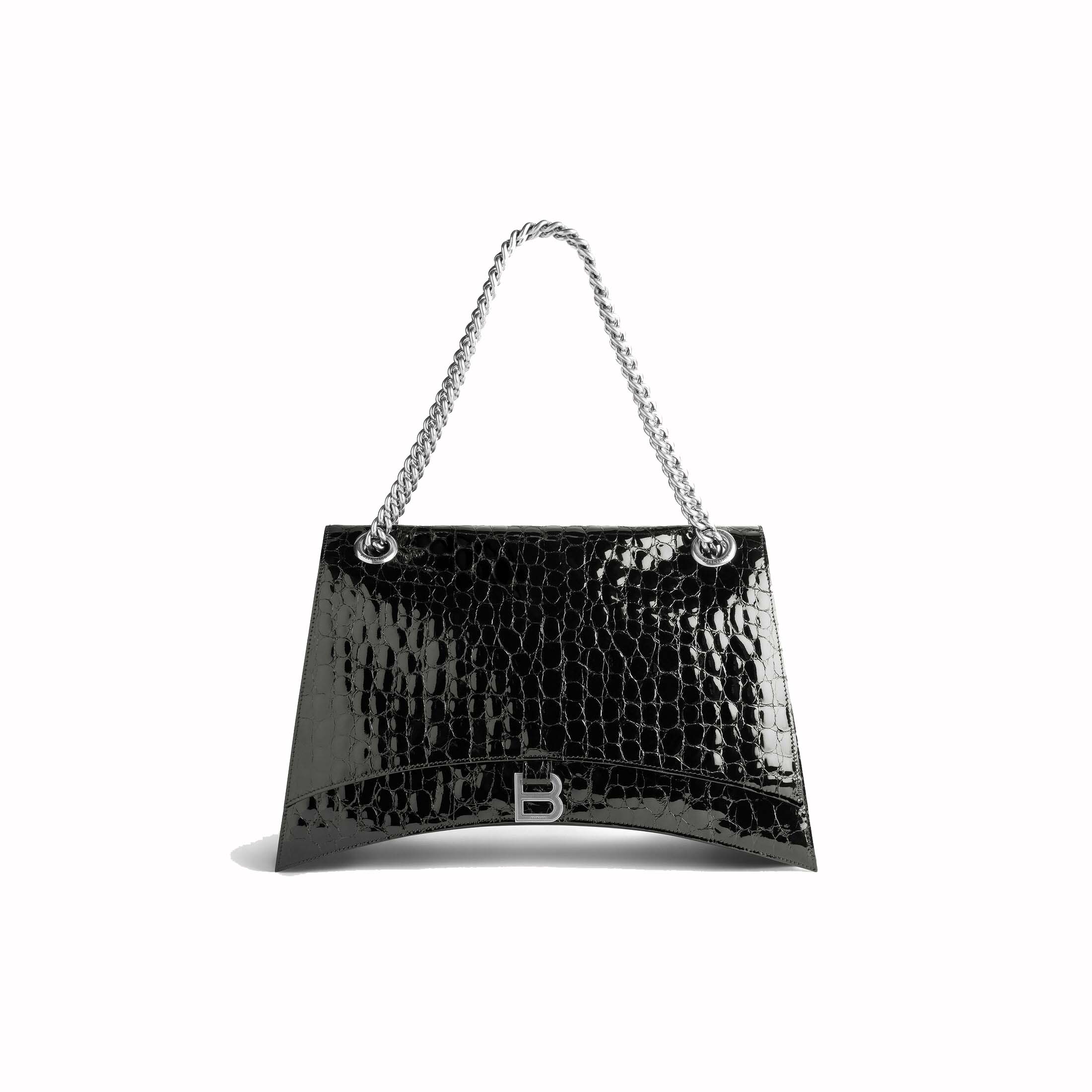 Balenciaga Crush Crocodile Medium Chain Bag Black in Leather with