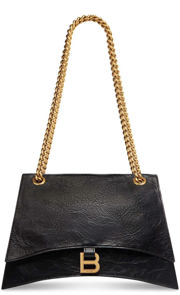 Balenciaga Women's Crush Medium Chain Bag Black in Calfskin Leather ...