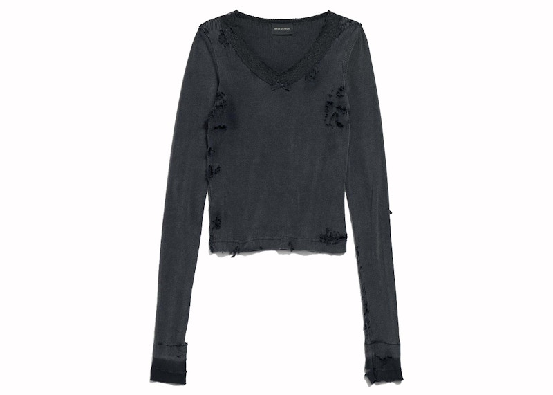 トップス BALENCIAGA DISTRESSED LINGERIE TOP XL Balenciaga Women's Distressed Lingerie Top Black - FW24 - US