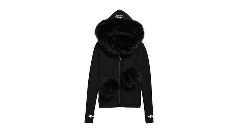 Balenciaga Women's Fluffy Zip-Up Hoodie Washed Black - FW25 - US