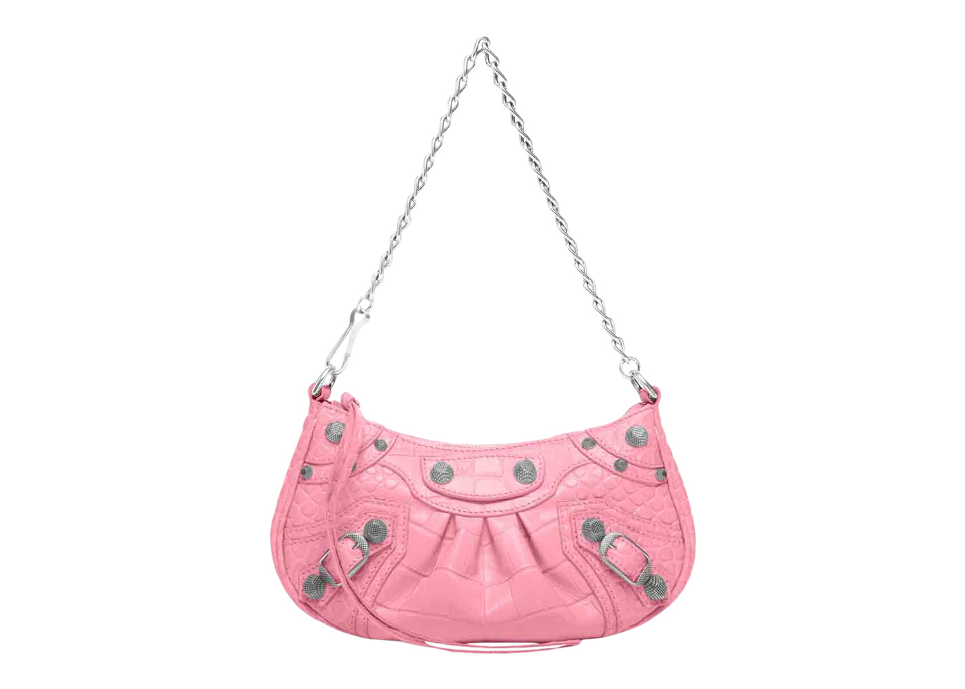 Balenciaga Le Cagole Mini Bag with Chain Crocodile Embossed Pink ...
