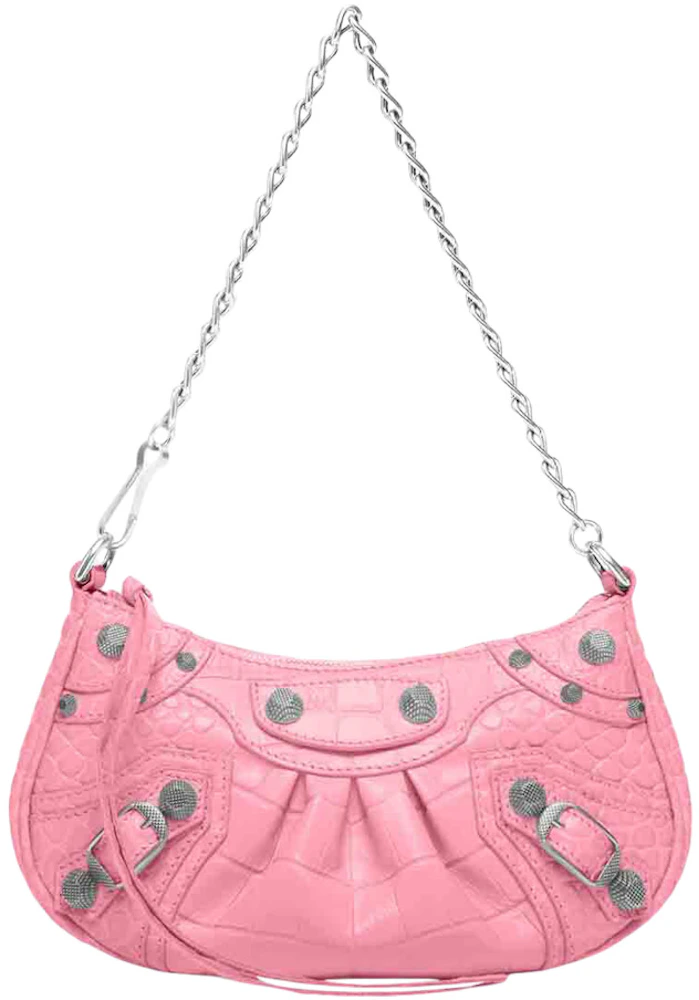 Mini Neon-pink Crocodile Embossed Dome Bag