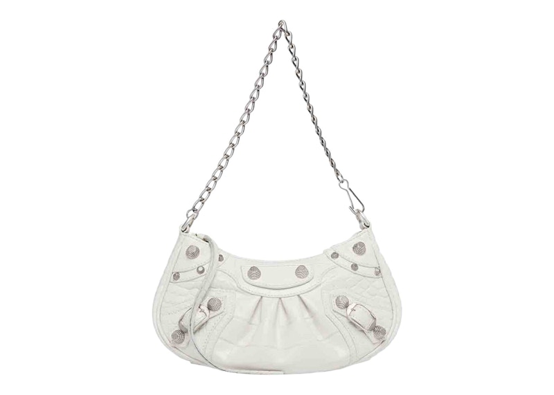 Balenciaga Le Cagole Mini Bag with Chain Crocodile Embossed White